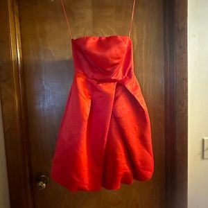 Express Red Strapless Mini Bubble Dress-0